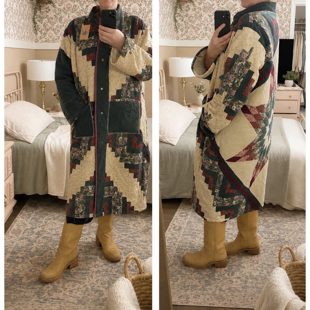 Rare Vintage Heirloom Hand stitched Quilt NWT Upcycled Oversized Duster Jacket